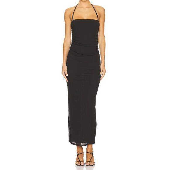 NEW NANUSHKA women's eliz mesh jersey ruched dress in anthracite